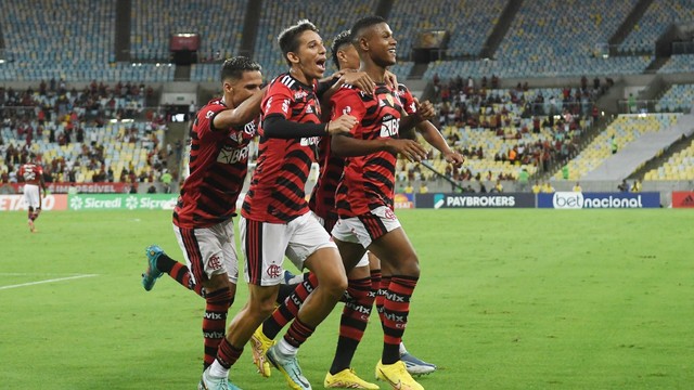 Jogadores do Flamengo comemoram o gol de Matheus França em Flamengo x Audax