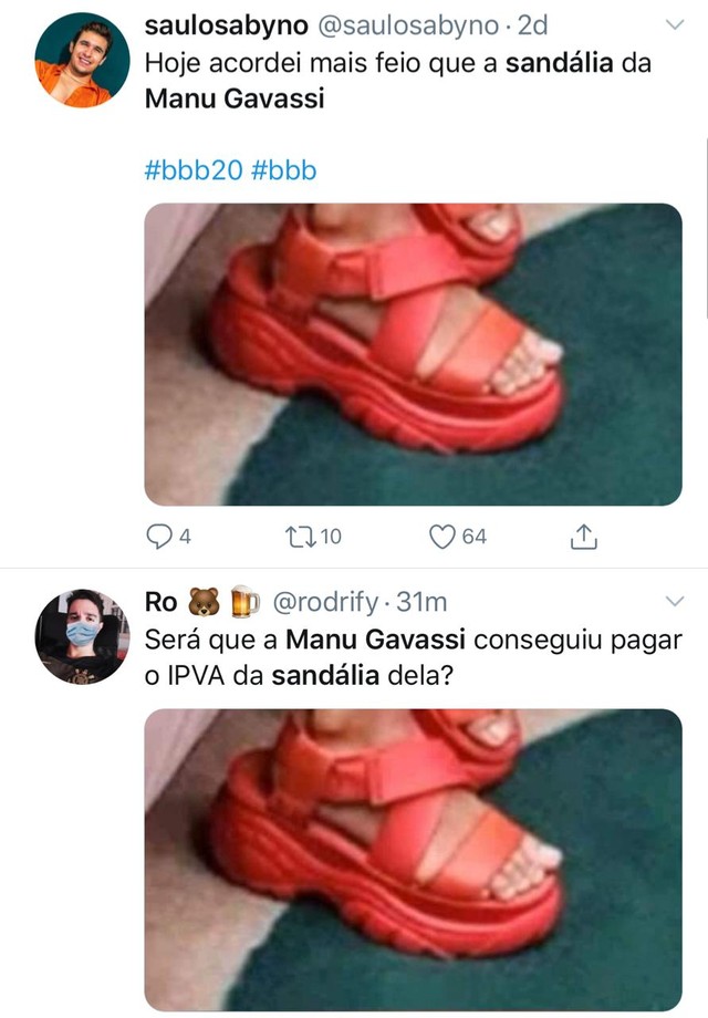 Reação do Twitter à sandália da Manu Gavassi (Foto: Reprodução/Instagram)