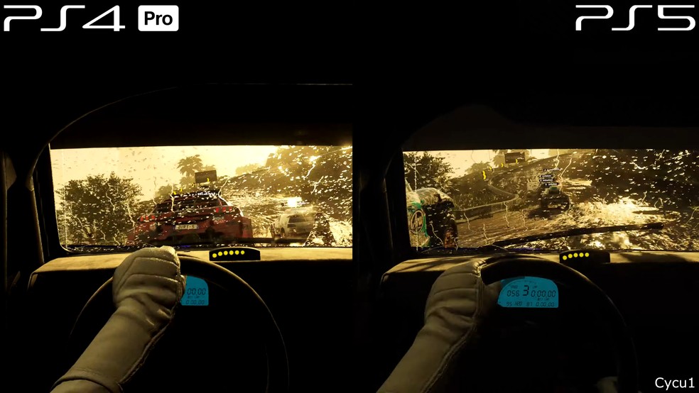 Dirt 5 no PS5 chega a rodar em 120 frames por segundo, contra 60/30 da última geração — Foto: Reprodução/YouTube Cycu1