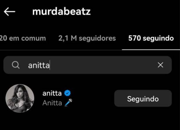 Murda Beatz continua seguindo Anitta (Foto: Reprodução/Instagram)
