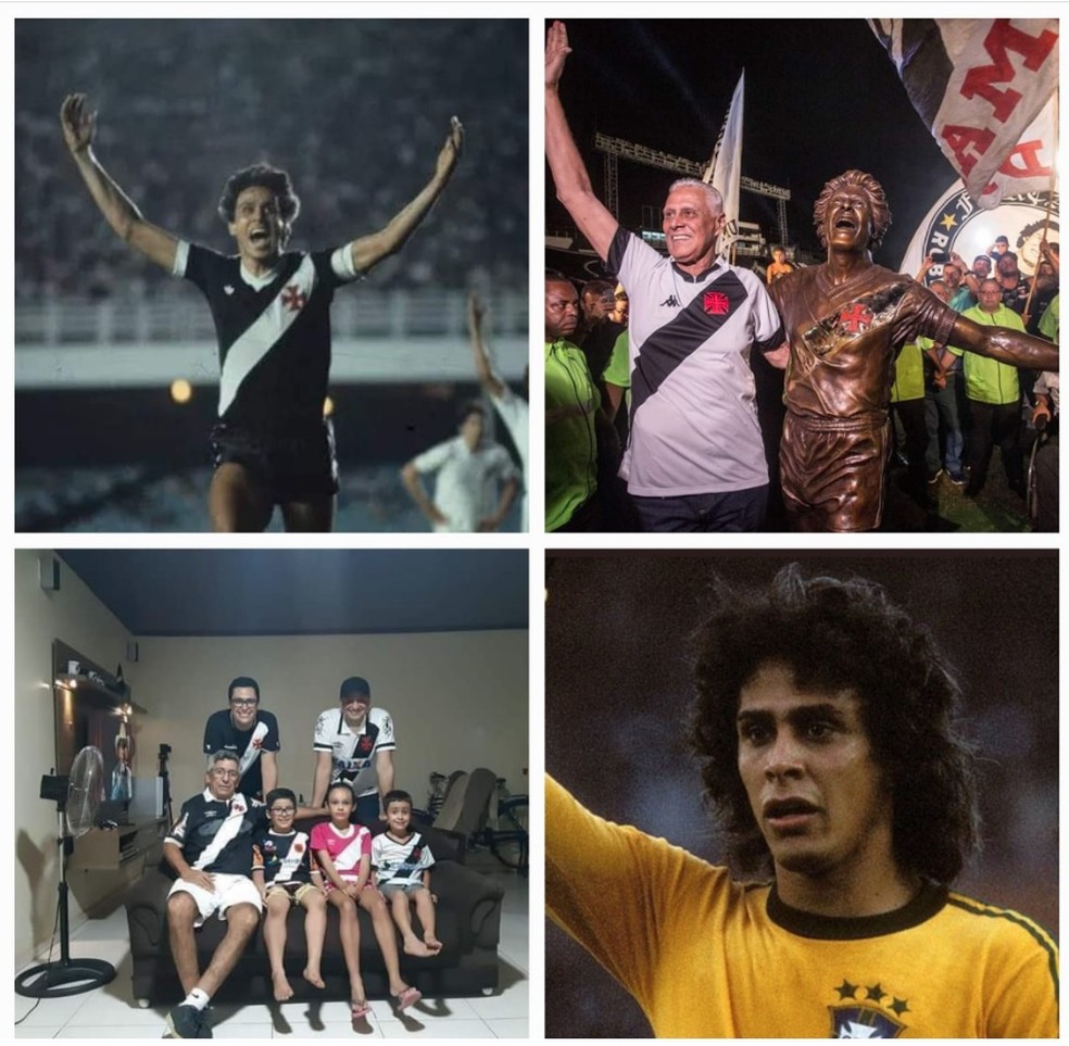 Paulo Maia homenageia ídolo Roberto Dinamite: na terceira foto, o torcedor vascaíno com os filhos e netos — Foto: Reprodução/Facebook