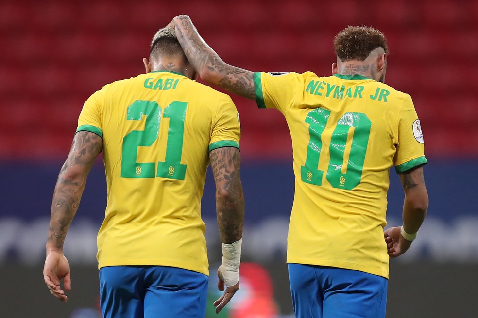 Gabigol e Neymar - Brasil x Venezuela - Copa América 2021 — Foto: Getty Images