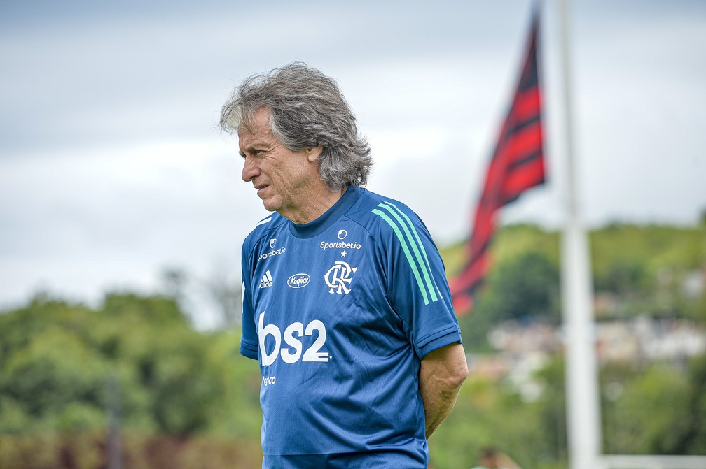 Jorge Jesus no Ninho do Urubu — Foto: Marcelo Cortes/Flamengo