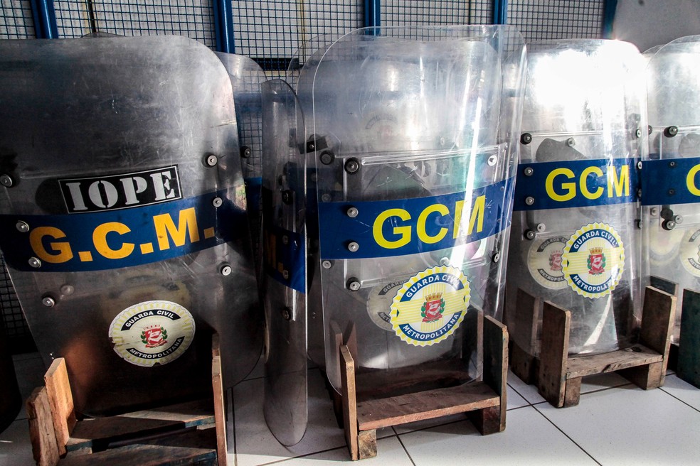 Escudos da Guarda Civil Metropolitana (GCM) de São Paulo — Foto: Marcelo Pereira/Secom/PMSP