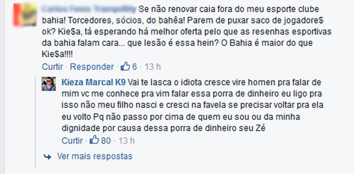 Kieza briga com torcedor; Bahia; facebook (Foto: Reprodução)