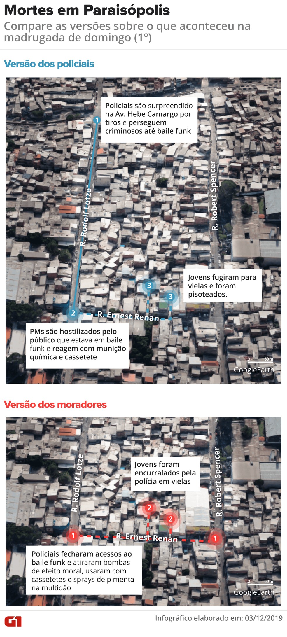 Mapa mostra onde ocorreram as mortes em Paraisópolis — Foto: Juliane Souza/G1