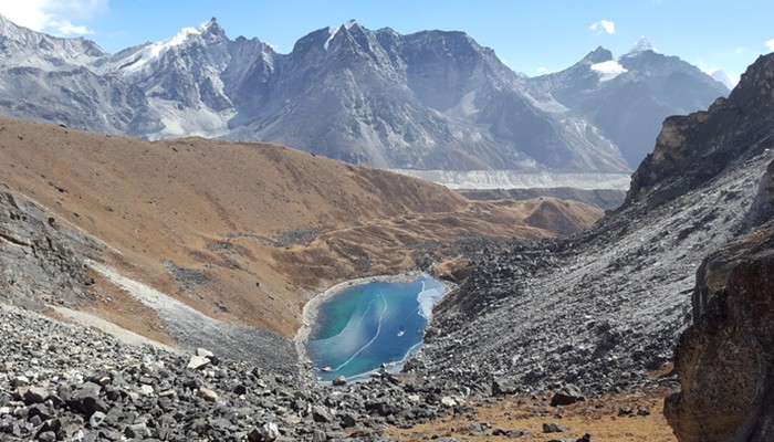 O derretimento desenfreado no Himalaia está resultando na formação de imensos lagos (Foto: Duncan Quincey, University of Leeds)
