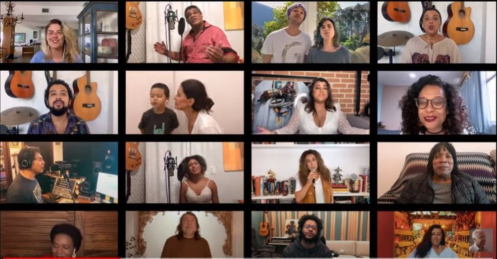 Chico Buarque, Zeca Pagodinho, Iza e outros artistas parabenizam Gilberto Gil e regravam 'Andar com fé' — Foto: Reprodução/YouTube