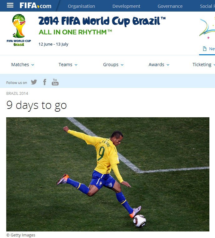 Fifa estampa Luis Fabiano como atacante do Brasil em site oficial