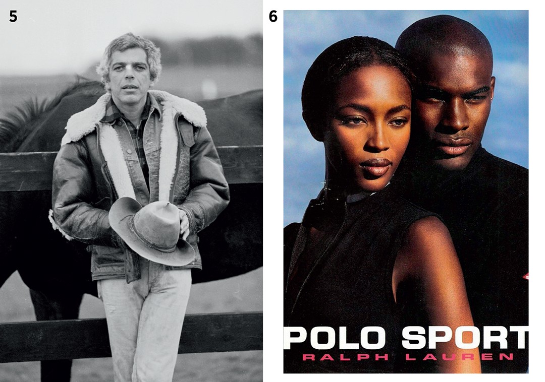 Ralph Lauren:  5. Posando na década de 1970 6. Campanha Polo Sport em 1996, com Naomi Campbell e Tyson Beckford  (Foto: divulgação e Getty Images)