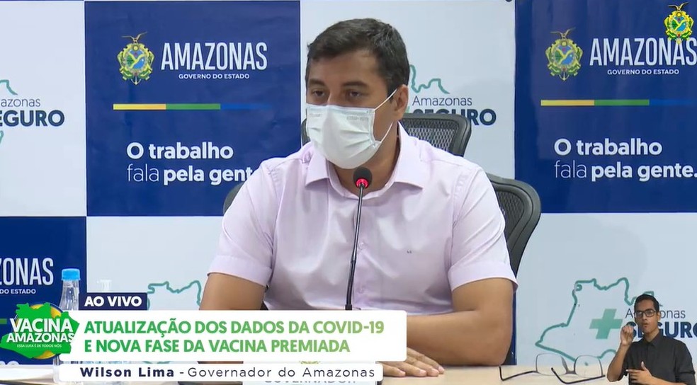 Governador Wilson Lima durante anúncio de sorteio de ingressos para vacinados  — Foto: Reprodução