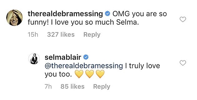 O comentário da atriz Debra Messing no post de Selma Blair (Foto: Instagram)