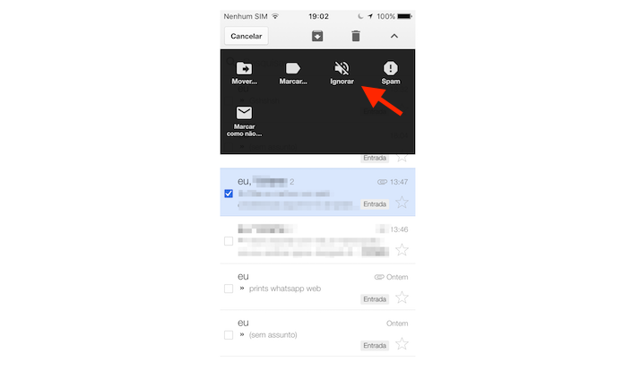 Ignorando um email na caixa de entrada do Gmail para iPhone (Foto: Reprodução/Marvin Costa)
