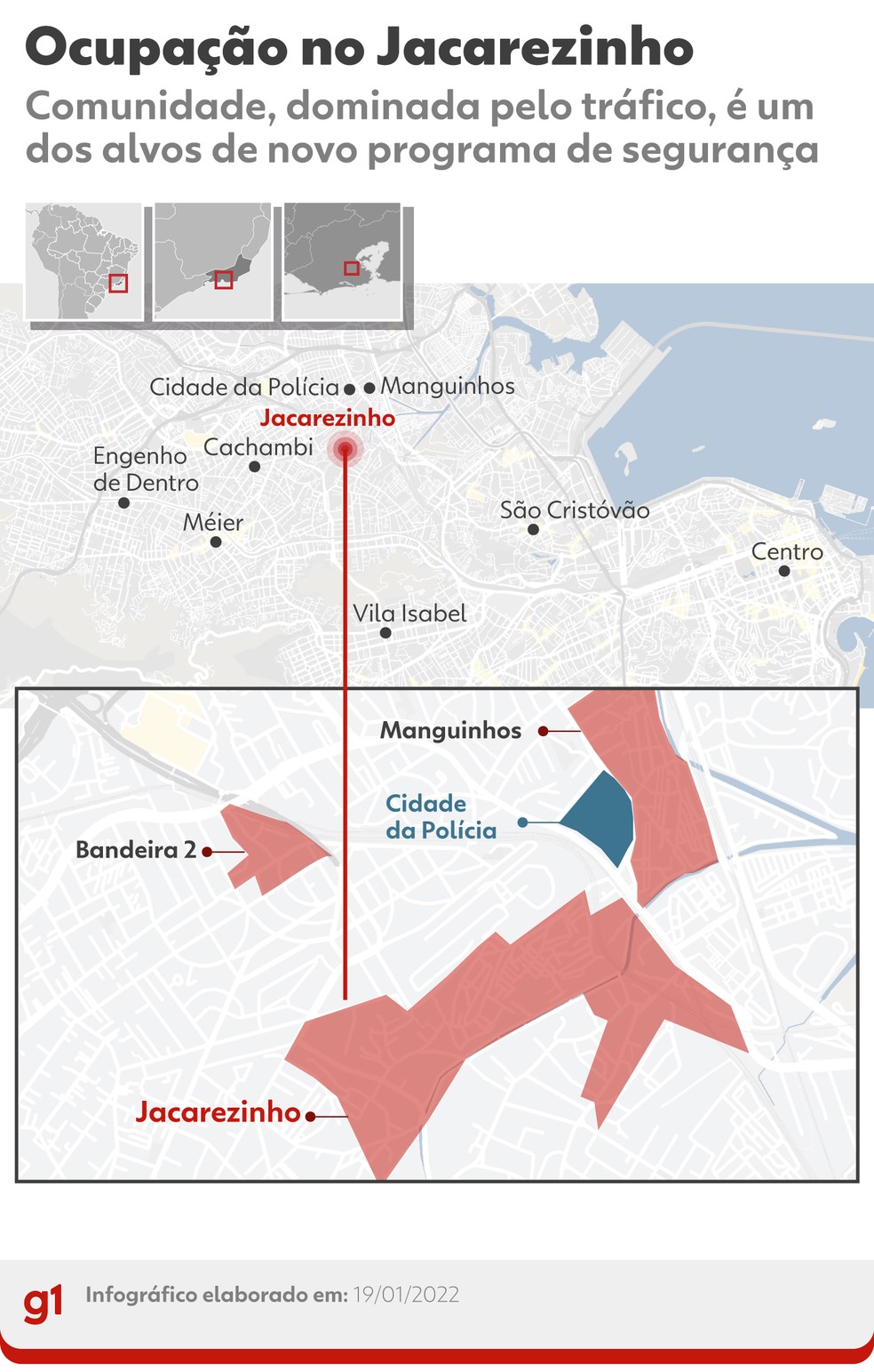 Mapa mostra as primeiras comunidades ocupadas no Cidade Integrada — Foto: Infografia: Juan Silva/g1