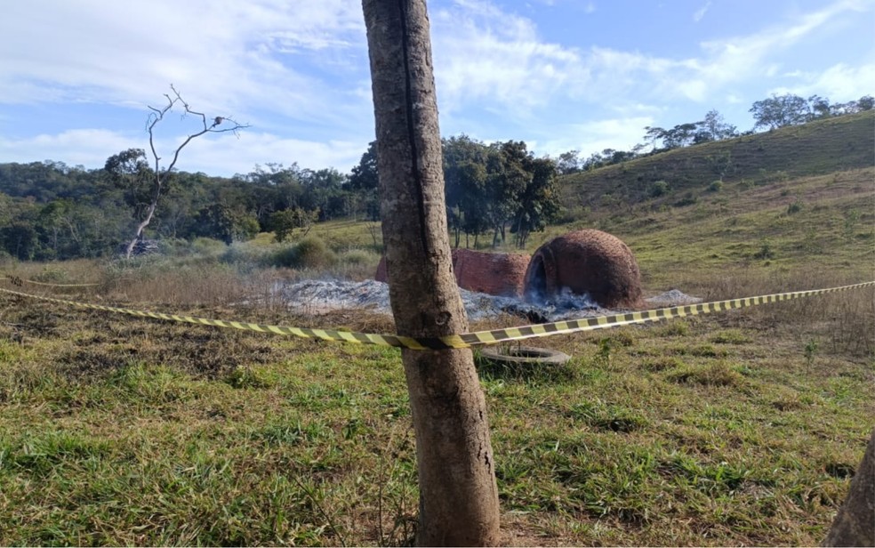 Carvoaria onde Ilda Rodrigues morreu em Orizona — Foto: Reprodução/TV Anhanguera