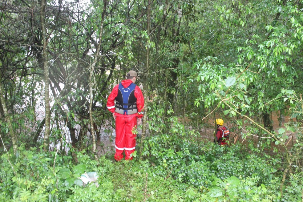 Buscas estão sendo realizadas por equipes do Corpo de Bombeiros — Foto:  Marcilei Rossi/Diário do Sudoeste