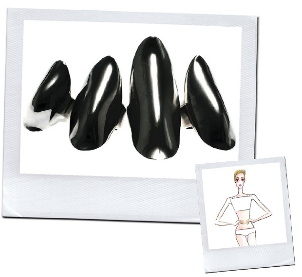 Os modelos de anel luva do designer de joias Raphael Falci acompanharão a coleção de linhas minimalistas de Lenny em seu desfile de verão 2013 (Foto: Reprodução)
