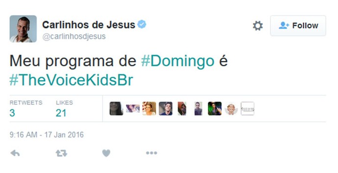 Carlinhos do Jesus comenta Audições do The Voice Kids em rede social (Foto: Reprodução)