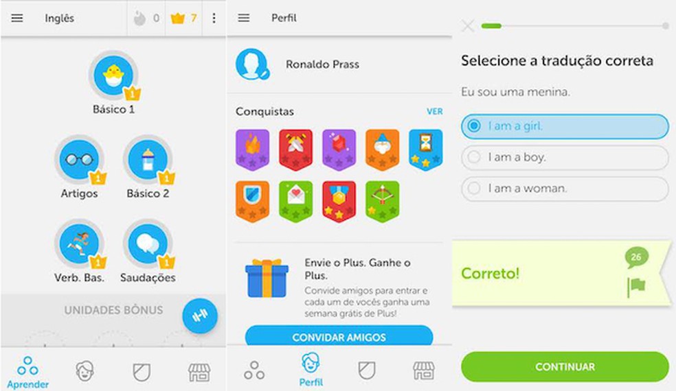 Aplicativo de aprendizado de idiomas Duolingo — Foto: Reprodução