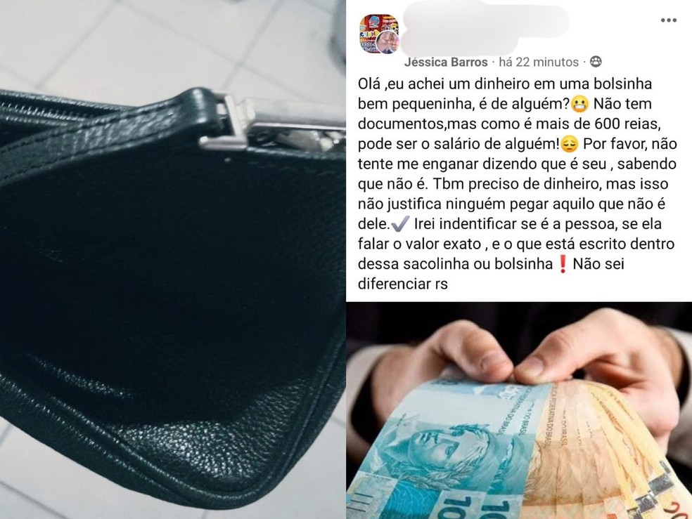 Jéssica Barros, de Jaboticabal (SP), devolveu bolsa que encontrou na sarjeta — Foto: Reprodução/Rede social