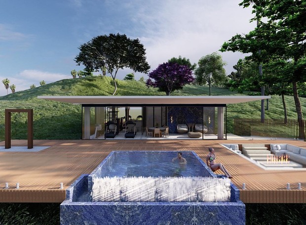 ÁREA EXTERNA | O espaço do quintal da casa contará com piscina, estar externo, academia e área gourmet (Foto: Reprodução / Instagram)