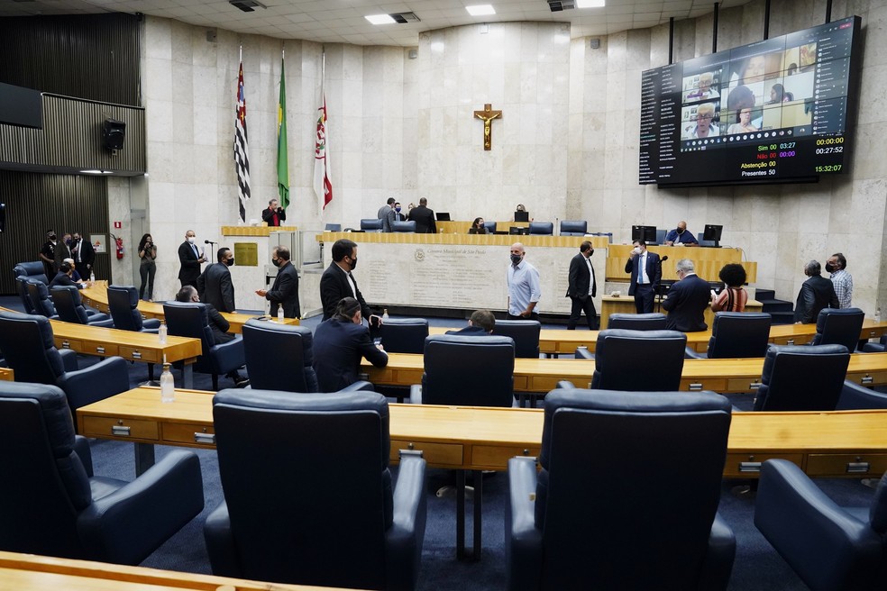 Vereadores durante sessão plenária na Câmara Municipal de São Paulo.  — Foto: Afonso Braga/Rede Câmara