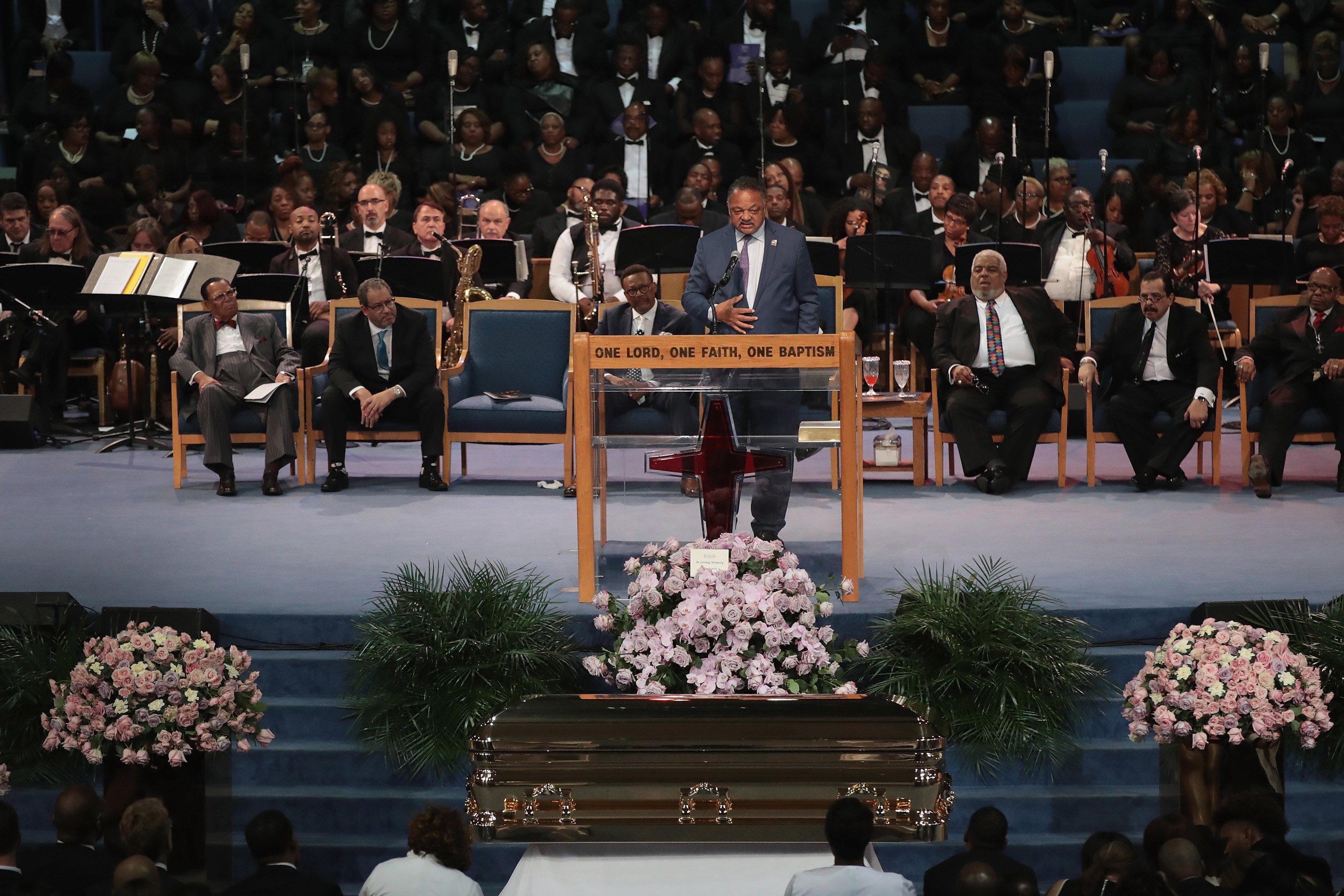 O funeral da cantora Aretha Franklin (1942-2018), em Detroit (Foto: Getty Images)