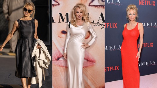 Pamela Anderson divulga novo filme e desfila looks poderosos; confira
