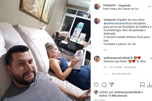 Thiago Lopes mostra Andressa Urach estudando (Foto: Reprodução/Instagram)