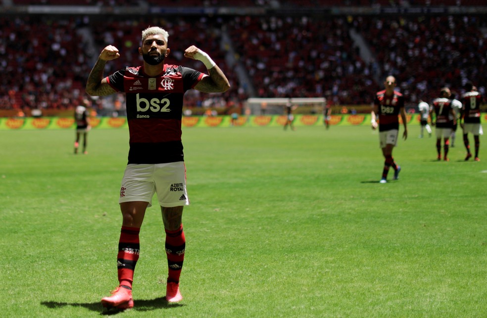 Gabigol comemora gol pelo Flamengo na Supercopa do Brasil — Foto: REUTERS/Ueslei Marcelino