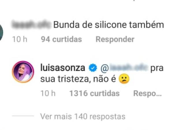 Luísa Sonza rebate comentário (Foto: Reprodução/Instagram)