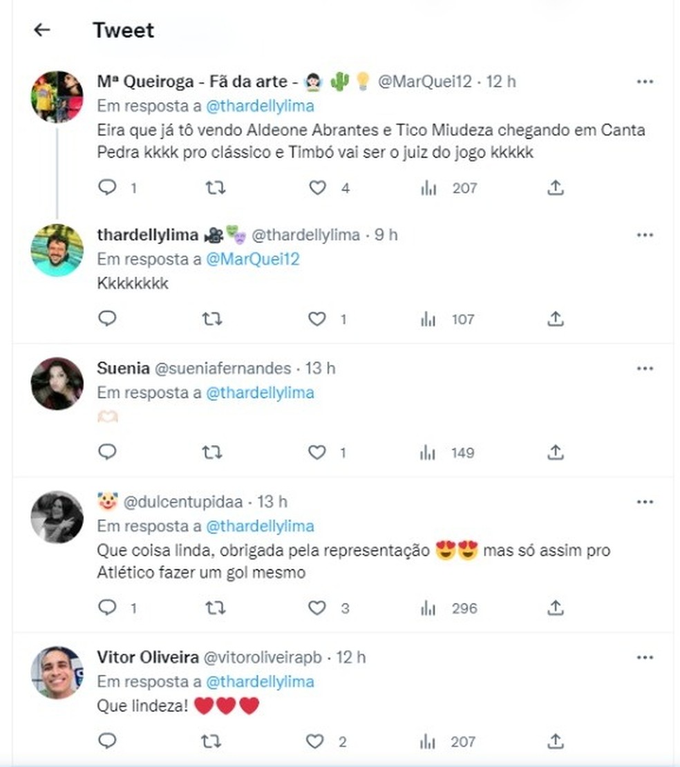Comentários de torcedores de Atlético-PB e Sousa na publicação de Thardelly Lima — Foto: Reprodução/redes sociais