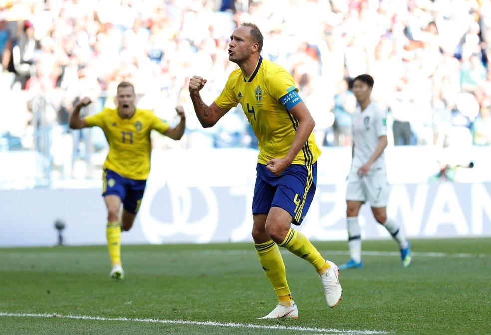Granqvist foi o autor do primeiro gol da Su�cia na Copa, na estreia contra a Coreia do Sul (Foto: Reuters)