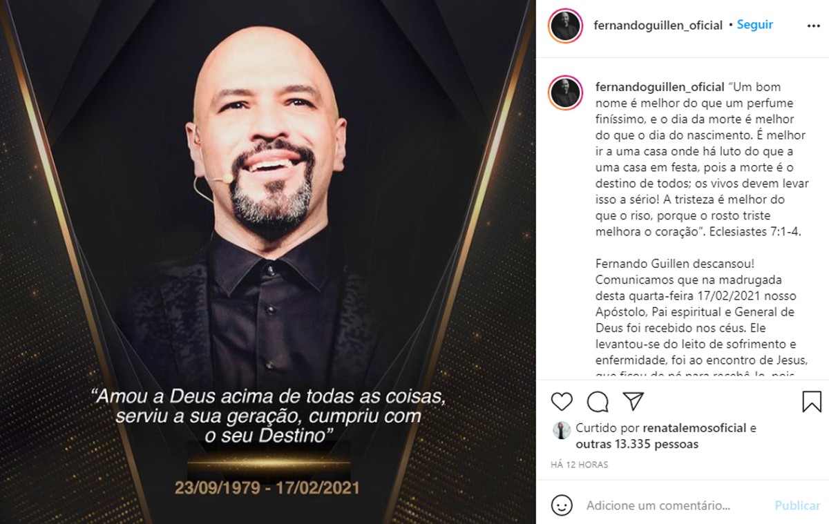 Fernando Guillen morre aos 41 anos, vítima da Covid-19 (Foto: Reprodução/Instagram)