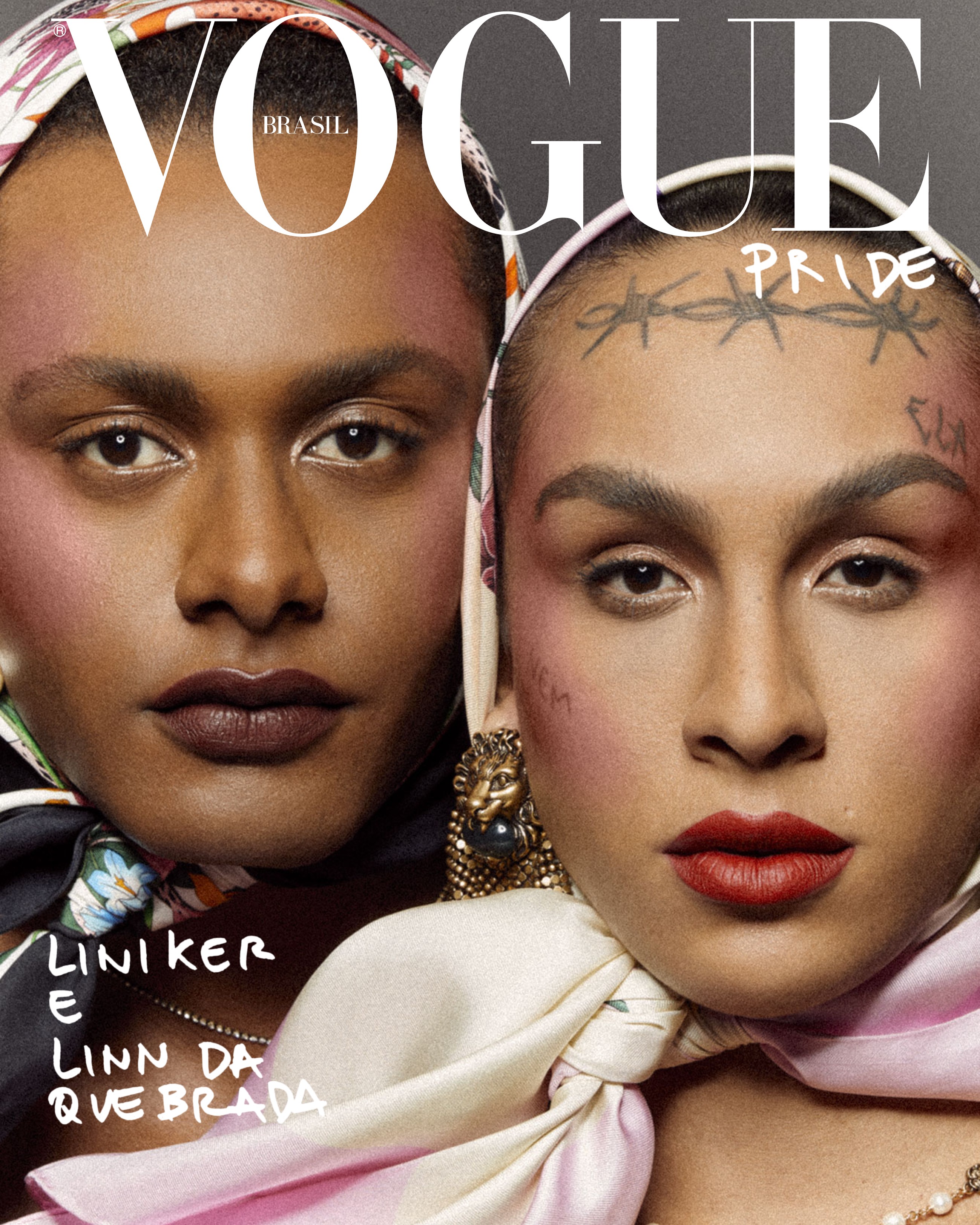 Liniker e Linn da Quebrada vestem Gucci na capa digital Vogue Pride (Foto: Fotos: Mariana Maltoni Styling: Maika Mano Direção de arte: Julia Filgueiras Direção de Moda: Pedro Sales Beleza: Henrique Martins Tranças: Mabatha Andiaye e Lais Alliya)