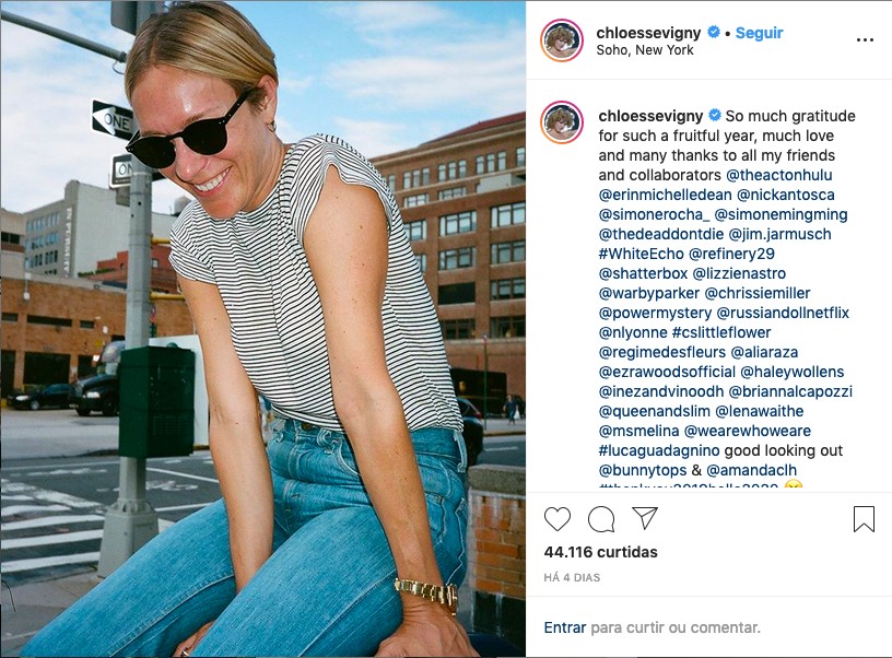 O post da atriz Chloë Sevigny agradecendo pelo ano frutífero de 2019 (Foto: Instagram)