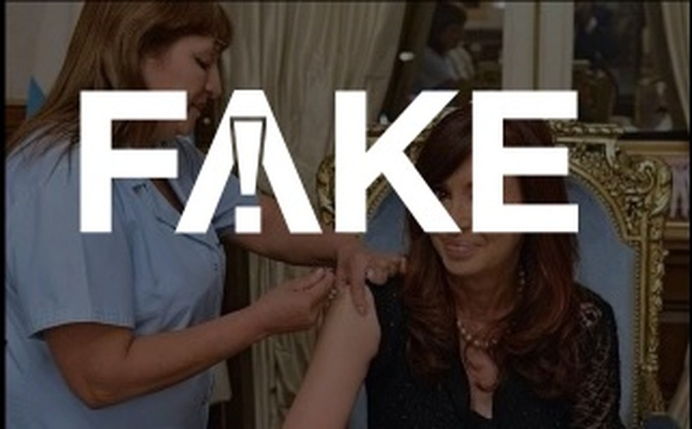 É #FAKE que foto mostre Cristina Kirchner tomando vacina da Covid-19 sem máscara — Foto: Reprodução