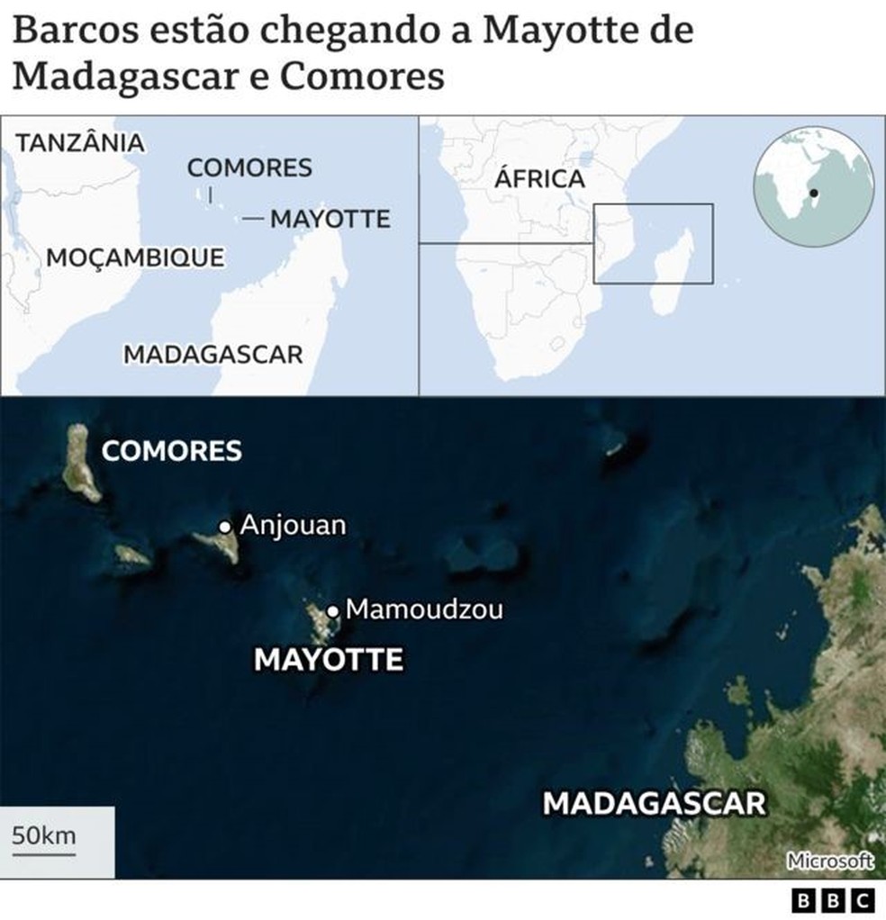 Mapa mostra a localização de Mayotte — Foto: BBC