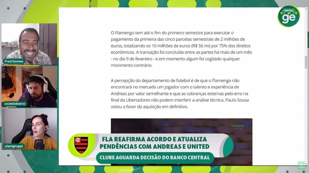 Fred Gomes comenta negociação por Andreas Pereira 'Ele vai ficar, se não ficar vai pegar muito mal'