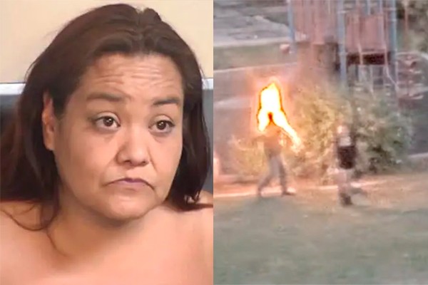 Patricia Castillo ateou fogo em homem em um parque na California (Foto: divulgação e reprodução/ Twitter)
