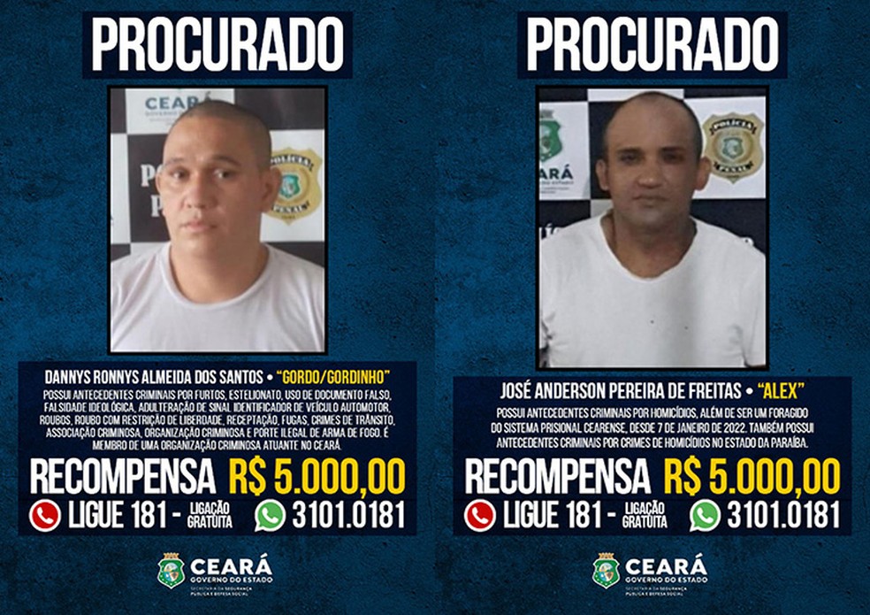 Dannys Ronnys e José Anderson são dois nomes que integram o programa de recompensas, no Ceará. — Foto: SSPDS/Reprodução