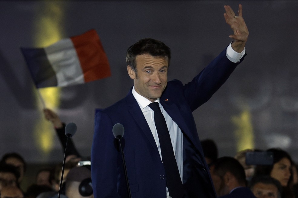  Emmanuel Macron venceu o segundo turno da eleição francesa contra a candidata da extrema-direita Marine Le Pen — Foto: REUTERS/Gonzalo Fuentes