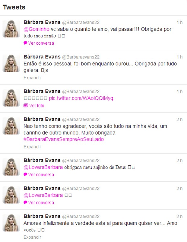 Tweets de Bárbara Evans (Foto: Reprodução/Twitter)