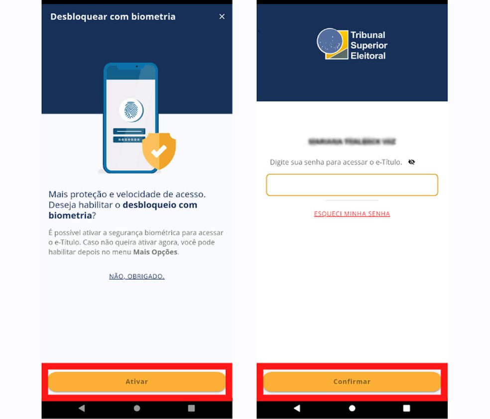 Ativação da biometria para acesso ao e-Título é opcional — Foto: Reprodução/Mariana Tralback