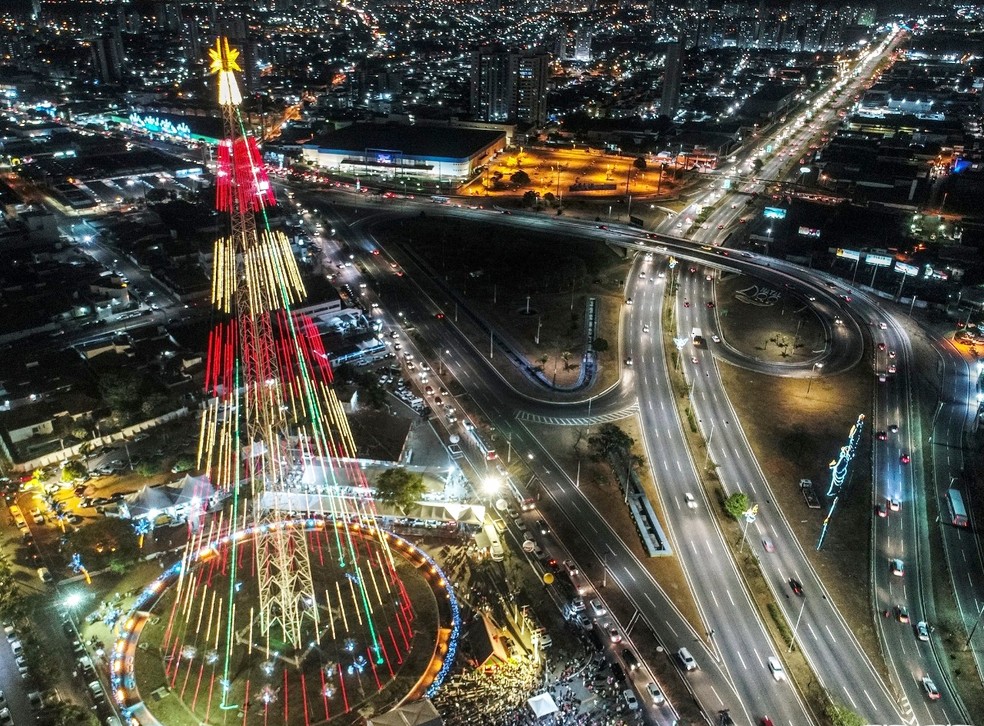 Árvore de Mirassol, símbolo do Natal em Natal, tem 112 metros de altura — Foto: Bruno Andrade/BadroneRN