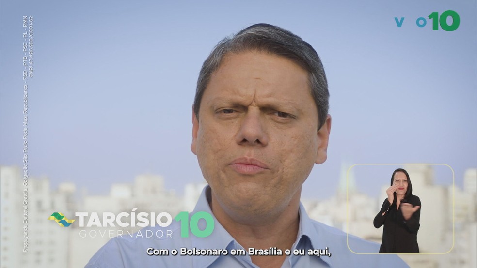 Candidato do Republicanos fala de Jair Bolsonaro (PL) no seu programa eleitoral em São Paulo nesta sexta-feira (7). — Foto: Reprodução 