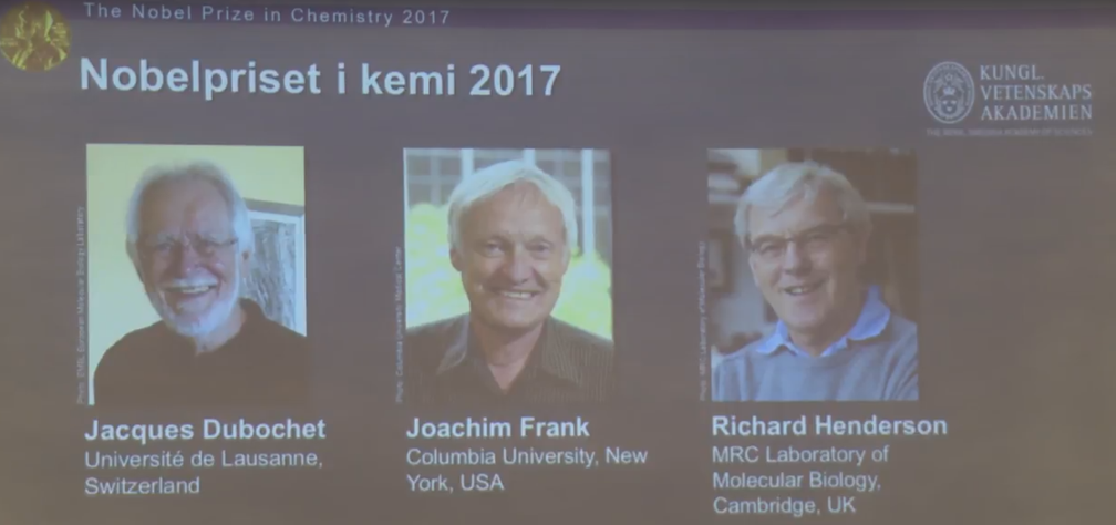 O trio laureado com o Nobel de Química em 2017 (Foto: Reprodução/Kungl Vetenskaps Akademien)