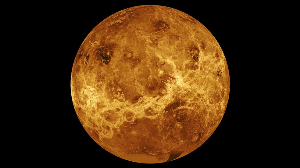 Imagem do planeta Vênus é uma combinação de dados da espaçonave Magellan da Nasa e da Pioneer Venus Orbiter — Foto: NASA / JPL-Caltech