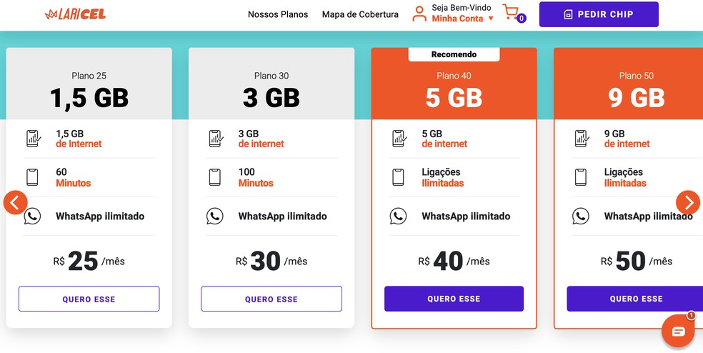 Planos da LariCel começam em R$ 25 — Foto: Reprodução