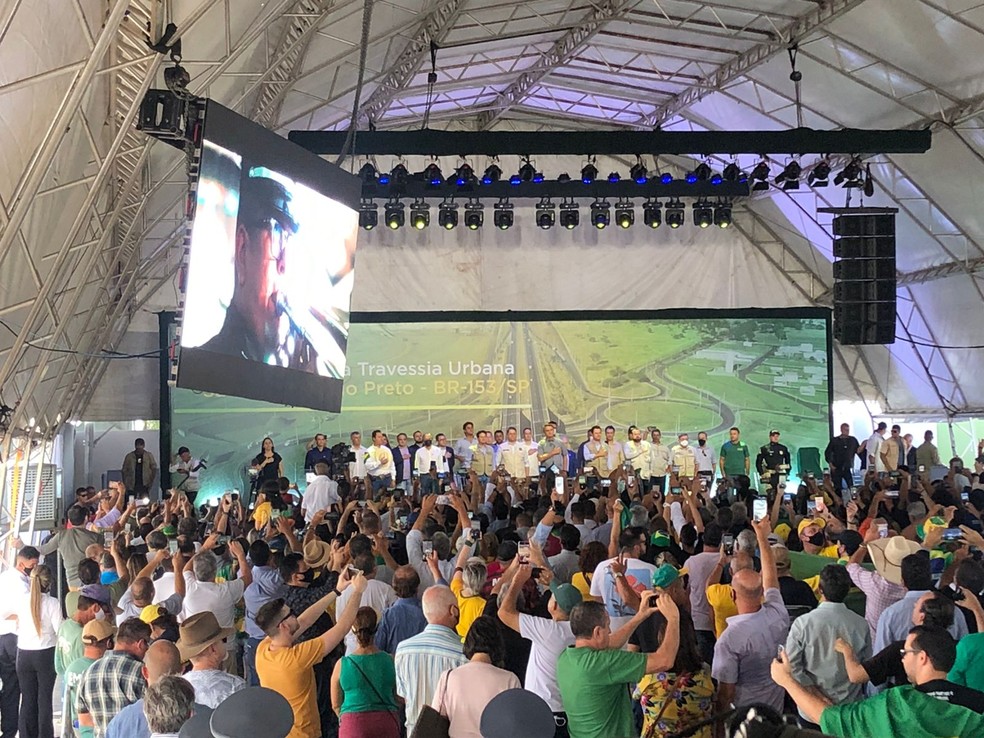 Presidente Jair Bolsonaro discursou por 20 minutos no primeiro evento público após ataque russo à Ucrânia, mas não citou a crise no Leste Europeu — Foto: Heloísa Casonato/g1